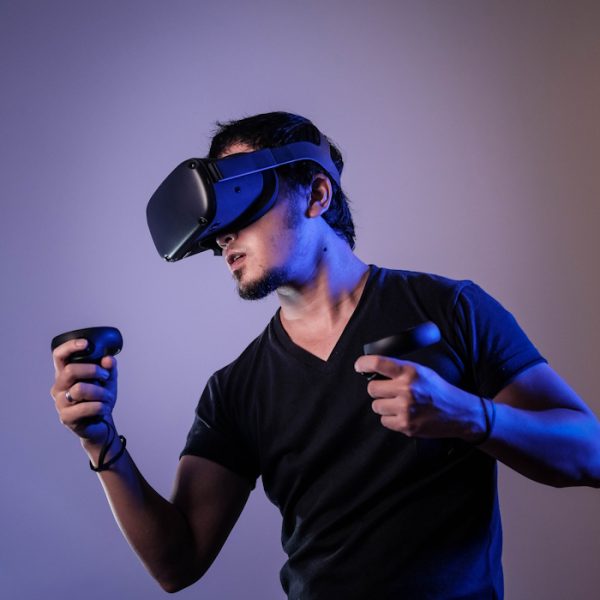 a man playing VR